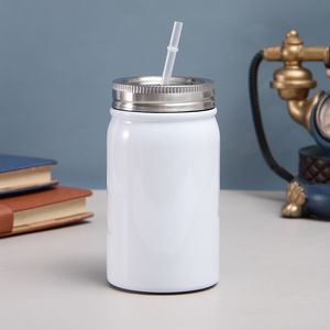 17oz Sublimation Blank Mason Jar Bottle Wide Mouth Metal Lid and Straw Stainless Steel Tumbler Reusable Juice Drink Cup 500ml