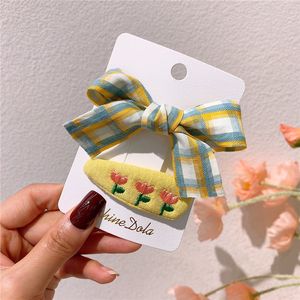 2022 2 PCS Nytt barns tyggitter Bow Duckbill Clip Sweet Girl Princess Cute Brodered Flowers BB Clip Headwear