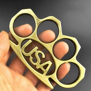 Letter Metal USA Brass Knuckle Duster Finger Tiger Fist Clasp Four Finger Self Defense Fist Ring Hand Clasp Defense Knuckle Copper Ring Clasp EDC Tool