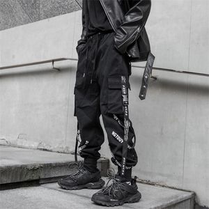 Houzhou preto calças de carga homens corredores calças para jogging japonês streetwear hippie hippie techwear fita gótica 220323