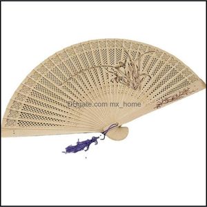 Other Home Decor Garden Decoration Hand-Made Antique Craft Fan Vintage Hollow Incense Wood Lady Folding Fans Chinese Style Carving Printin