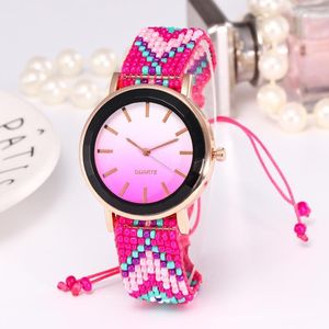 Fashion Handmade Braided Gradient Bracelet Watch Ladies Bead Rope Quarzt Watches Clocks Relogio Feminino Erkek Kol Saati Wristwatches