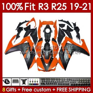 Yamaha için OEM Fairings Kiti YZF-R3 YZF-R25 YZFR3 YZFR25 19-21 Vücut 141NO.109% FIT YZF R 3 25 R-25 2019 2020 2021 Frame R3 R25 19 20 21 Enjeksiyon Kalıp Gövdesi Turuncu Parlaklık