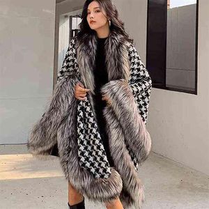 Silver Fox Fur Coat Winter Women Shawl Houndstooth Cape In Stock Faux Fur Cloaks Jacket For Evening Party X1106242m