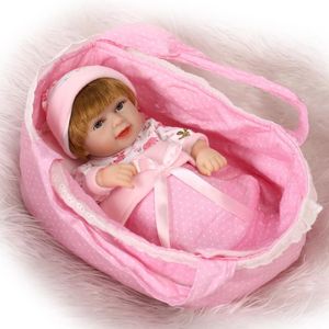 Full Body Silicone Reborn Baby Boy Doll cm Slijtage Doek Levensechte Babypoppen Speelgoed met Stof Cradle