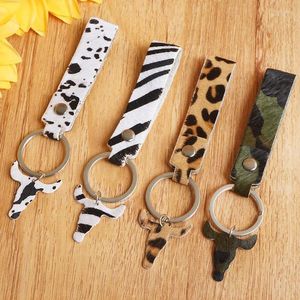 Keychains Leopard Leather Genuine Oxhead Handle for Women Key Ring Acessors Party GiftKeyChains Fier22