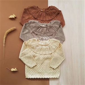 Soor Ploom Kids Örgü İnce Sweater Fit Srping ve Sonbahar yürümeye başlayan çocuk güzel kazak bej kahverengi kız uzun kollu üst marka lj201128