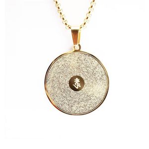 Titanium Steel Buddhism Gold Round Pendant Necklace Faith Men Women Supplies Sanskrit Shurangama Mantra Amulet Jewelry