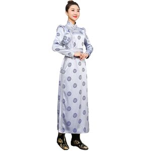 Etniska kläder för män och kvinnor cosplay Long Robe Festival Party National Wear Grassland Mongolian Cheongsam klänning asiatisk dräkt