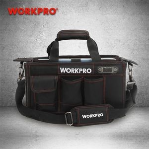 WORKPRO 600D Shoulder Tool Bag with Center Tray Waterproof Kits Bags Pockets for Electrican Y200324