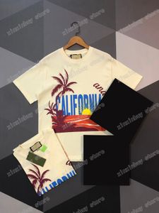 22SS Männer Frauen Designer T-Shirts T-Shirt California Sun Sea Beach Print Kurzarm Mann Rundhalsausschnitt Mode Streetwear Blau Weiß XS-L