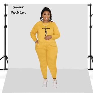 Mulheres Plus Size Tracksuits XL-5xl Winter Women Gets Slave Longa O pescoço Casual Sport Duas peças Pant Suits Força de atacado Dropwomen