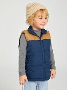 Toddler Boys Contrast Panel Zipper Vest Puffer Coat SHE