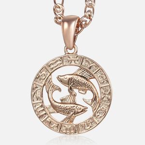 Pendant Necklaces Pisces Zodiac Sign 585 Rose Gold Necklace Male Jewelry Gifts GP286