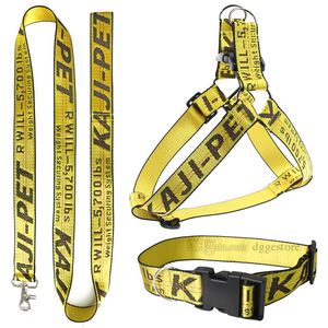 Steg i hundsele och kopplar inställd för små medelstora stora hundar Jacquard Letter Mönster Nylon Pet Collar Training Walking of Your Puppy 5 Color Wholesale Yellow L B125