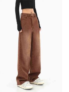 Koreanischen Stil Frauen Jeans Denim Vintage Breite Bein Jean Stiefel Mode Lose Lange Länge Streetwear Weibliche Hosen Casual Feste Hosen T220728