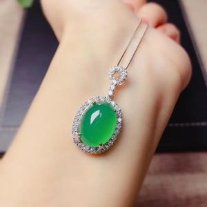 Correntes Mgp8 Big Size Beautiful Green Chalcedony Gemstone Pingente para colar ornamento de prata natural Gem Real 925