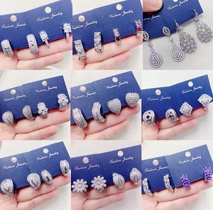 Heavy Industry Silver Zircon Stud Earrings For Women Fashion Love Flower Earring Luxury Jewelry