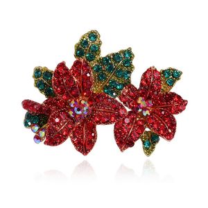 Planta de metal Pin e Broche Red Rhinestone Flor Brocas Corsage Luxularia Presentes de Jóias de Casamento para Mulheres Acessórios