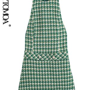 Kadın moda av tweed mini pinaFore elbise vintage kolsuz arka fermuarlı dişi elbise vestidos mujer 220526