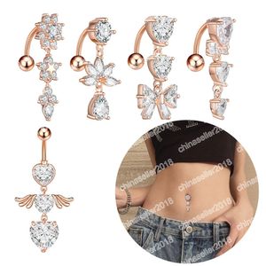 14G Reverse Belly Button Rings Dangle Flower Star Navel Ring Acciaio chirurgico CZ Gioielli piercing al ventre