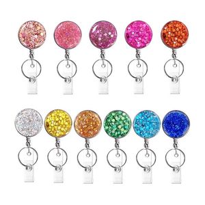 Office Supplies 11 Colors Badge Reel Sequin round easy pull buckle ID Badges Holder rotary alligator clip Badges-scroll With key buckle T9I001819