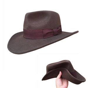 Bereler Kahverengi Ezilebilir Kovboy Fötr Şapkalar Indiana Jones Outback Şapka - Basit PaketBereler