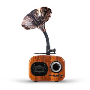 Retrohögtalare av hög kvalitet Bluetooth Portable Mini Wood Wireless Subwoofer Högtalare Gramophone Outdoor Speaker Support TF FM Radio