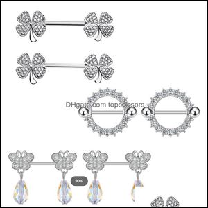 Body Arts 14G Leaf Clover Nipple Rings Stainless Steel Butterfly Dangling Nipples Ring Shield Barbell For Women And Grils Topscissors Dh6Zt