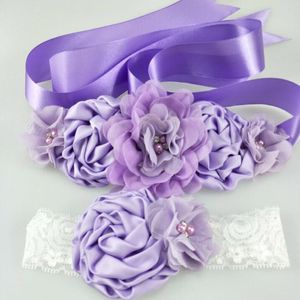 Belts Set Chiffon Pink White Purple Flower Sash Matching Baby Headband Satin Belt Girl Hair Wedding Maternity BeltsBelts