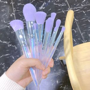 Makeup Brushes Laser Crystal Rod 10 PCS Set Factory Price Eye Shadow Eyeliner Tool Acceptera Privatetikett Print Nos Shadow Contouring Lip Loose Pulver Brush