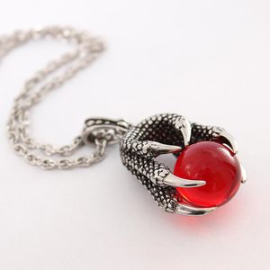 Pendant Necklaces Punk Style Jewelry Red Dragon Bead Gothic Men Necklace Silver Color Stainless Steel Chain With Gift BagsPendant NecklacesP