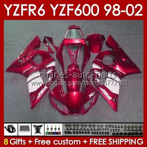 Kit corpi per YAMAHA YZF R6 R 6 YZF600 600CC 98-02 Carrozzeria 145No.23 YZF 600 CC YZF-600 YZFR6 98 99 00 01 02 Telaio YZF-R6 1998 1999 2000 2001 2002 Carenatura completa metallo rosso blk