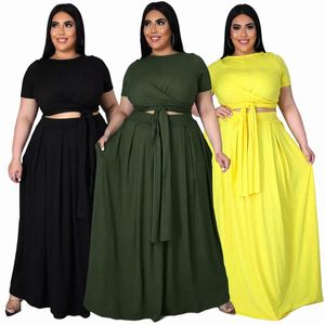 Damen Plus Size Tracksuits 5xl 2 -teilige Set Ladies Sommer -Outfits kurzes T -Shirt und Long Dress Loungewear täglich