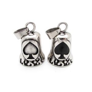 316 Stainless Steel Motorcycle Playing Cards Poker Bell Necklace Pendant Punk Gothic Bike Club Spades Cards Games Antique Retro Silver Biker Charms Jewel