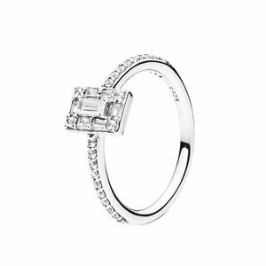 925 Sterling Silver Sparkling Square Halo Rings Womens CZ Diamond Wedding Gift Original Box For Pandora Ring Set