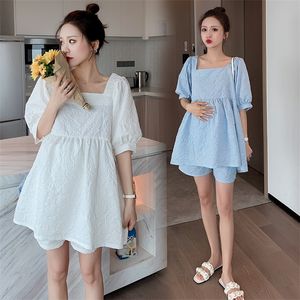 91690# Maternity Tops+ Pants Two-piece Clothes Loose Stylish Short Sleevess Set Pregnant Women Pregnancy 220419