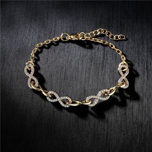 Fashion White Zircon Infinity Charm Chain Chain Armband Gold Plated Copper Jewelry for Women Gift