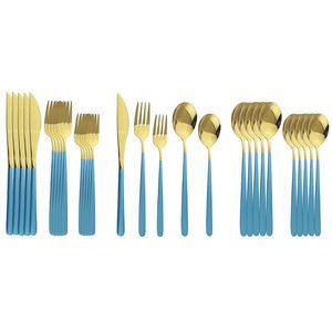 Flatware Sets 30Pcs Blue Gold Tableware Set Fork Spoon Dinner 304 Stainless Steel Dinnerware Silverware KnifeKitchen Cutlery SetFlatware