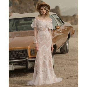 2022 meerjungfrau Hochzeit Kleid Spitze Langarm Backless Boot-ausschnitt Sweep Zug vestido de boda corte sirena tempel brautkleid