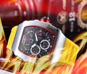 Relógios de marca de movimento de quartzo automáticos masculinos Cronômetro 43mm Correia de borracha Esportes de negócios Transparente Importado espelho de cristal bateria relógio