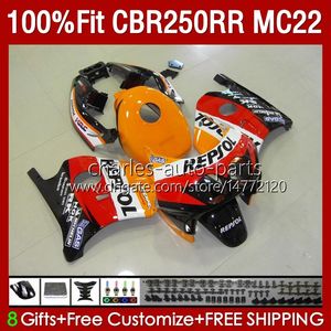 Einspritzverkleidungen für HONDA CBR250RR 1990 1991 1992 1995 1996 1997 1998 1999 131No.110 MC22 CBR250 CBR 250RR 250 RR CC 250CC 90 91 92 93 94 95 96 97 98 99 Karosserie Rot Repsol