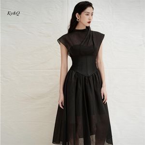 Patchwork manga curta festa verão vestido vintage feminino a linha sexy elegante preto vestidos de noite longo luxo senhoras w220421