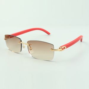 Plain sunglasses 3524012 with red wooden sticks and 56mm lenses for unisex