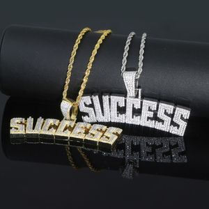 Iced Out Success Necklace Pendant with Rope Chain Bling 5A Cubic Zircon Necklace Letters Jewelry Fashion Men Women Gift