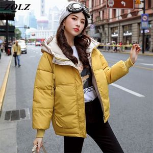 ZQLZ SHORT PARKA WOMEN SNOW WINTER JACKET WOMENS COATSフード付きレディースコートメスの太い綿パッド付きジャケット201126