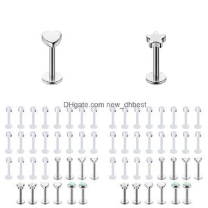 navelklocka ringer kroppsmycken genomträngande newdhbest beidien 30st rostfritt stål transparent läppkombination set punktering