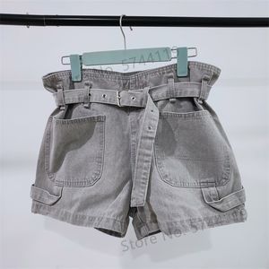 Women Denim shorts Straight high waist belt casual wild lady jeans with pocket 2020 spring summer new T200701