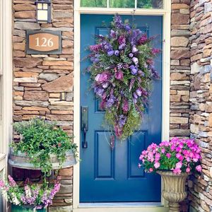 Decorative Flowers & Wreaths Rustic Spring Wreath Flower Farmhouse Garland Front Door Swag Wall Hanging For Garden Home Decoration Wedding D