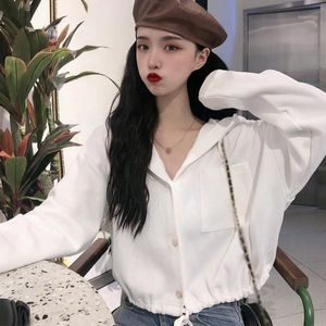 Mode Student Hooded All-Match Jacka Höst Koreanska Loose Draw String Crop Top 2022 Kvinnors Tröjor